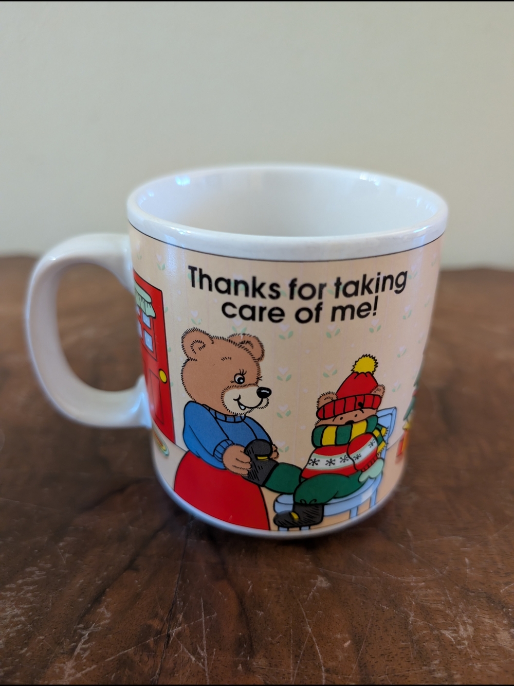 Vintage Russ Berrie Teddy Bear Mug - "Thanks for taking care of me!" (Item 12258
